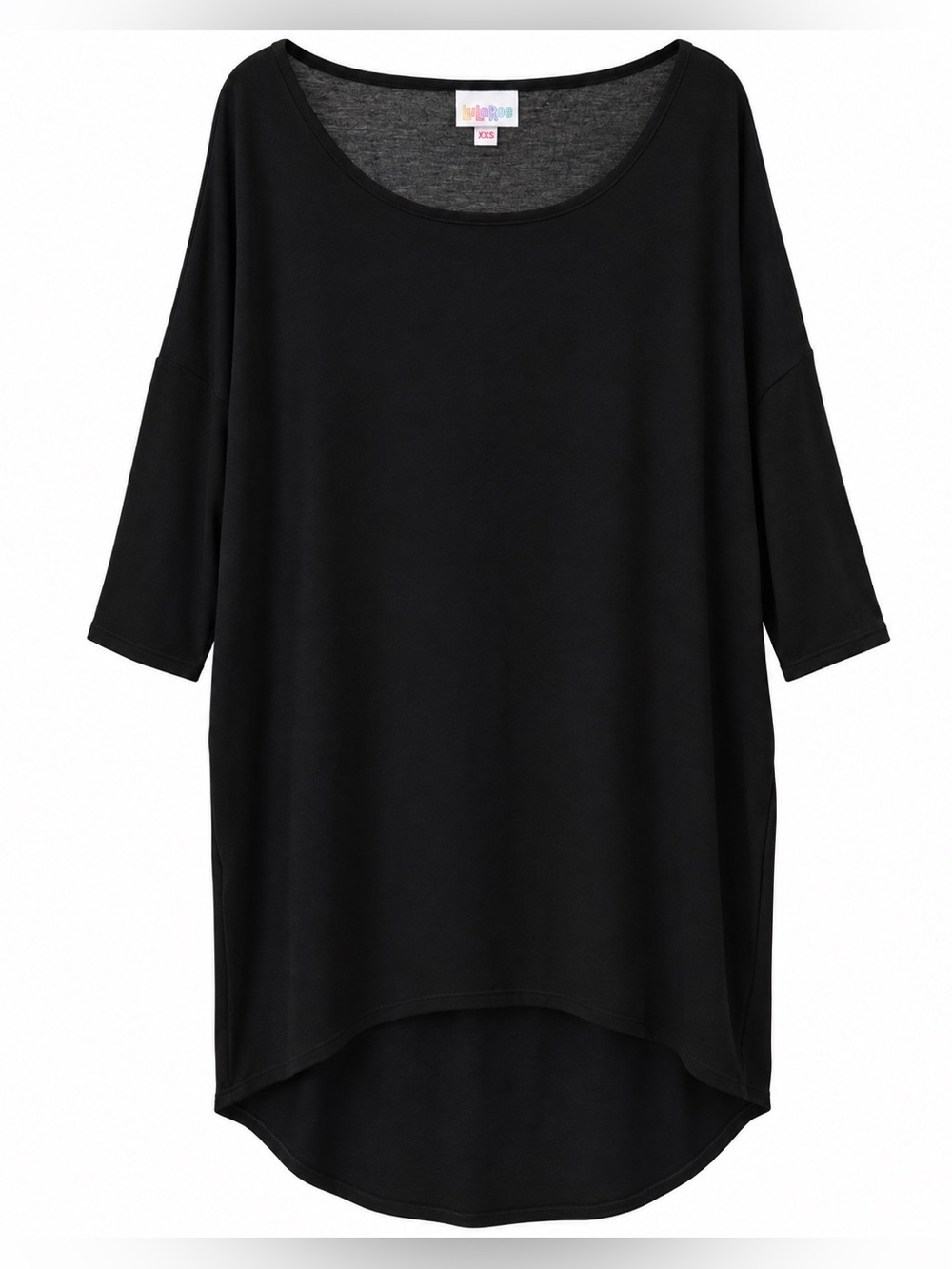 LuLaRoe Irma Tunic XXS Black Oversized High Low Top Solid Classic